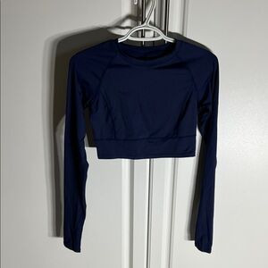 Women's Navy Long Sleeve Crop Top